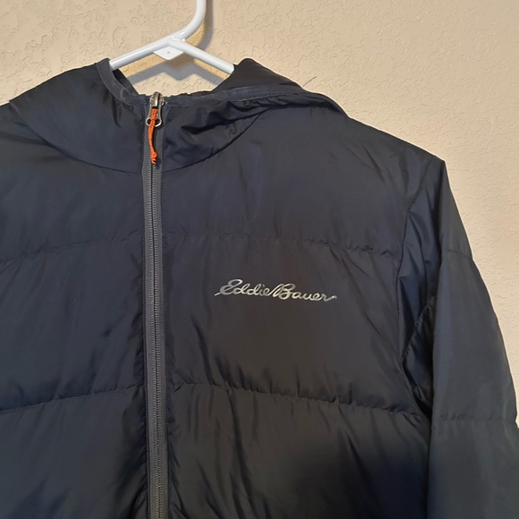 Eddie Bauer Men's Wide Channel Hooded Down Black Puffer Jacket - Picture 5 of 13